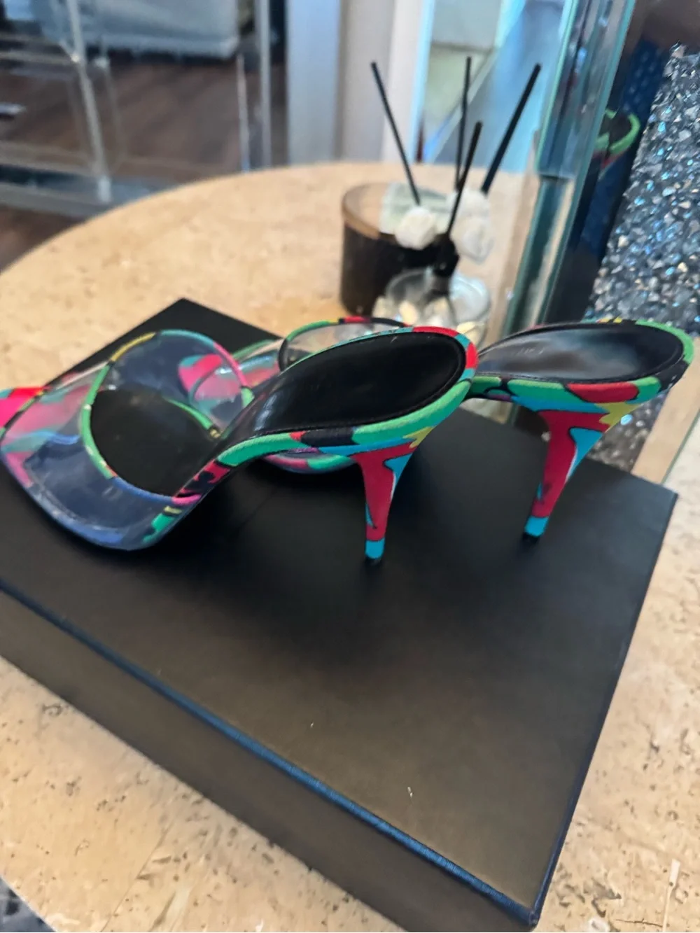 Saint Laurent Printed PVC Mule Heels Sandals - Picture 5 of 16